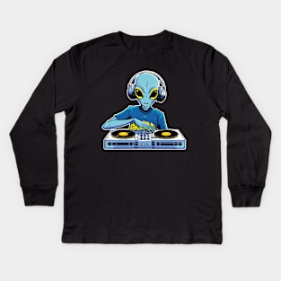 Tekno DJ Alien Rave Vinyl Kids Long Sleeve T-Shirt